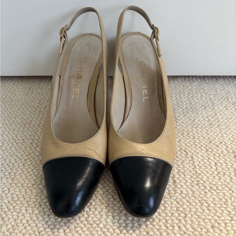 Vintage CHANEL Two-Tone Beige and Black Heels